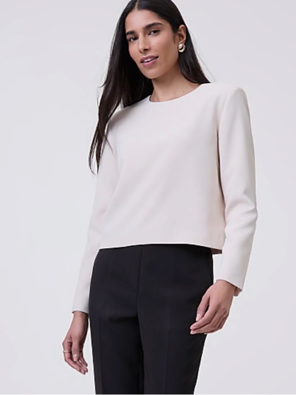Ann Taylor Crew Neck Top In Cream